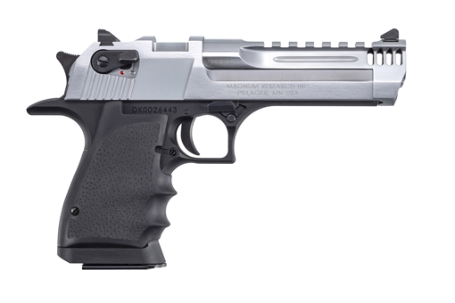 Picture of Magnum Research Desert Eagle L5 357 Mag 5" with Muzzle Brake 9+1 Black Hardcoat Anodized Aluminum Frame Brushed Chrome Carbon Steel Slide Black Hogue Wraparound Rubber Grip DE357L5BC