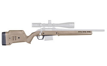 Picture of Magpul MAG1207-FDE Hunter American Stock Flat Dark Earth Adjustable Synthetic Stock with Aluminum Chassis for Short Action Ruger American Right Hand Includes STANAG Mag Well MAG1207FDE