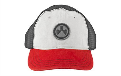 Picture of Magpul Industries Icon Patch Garment Washed Trucker Hat, Stone/Black/Red, One Size Fits Most MAG1105-110 MAG1105110