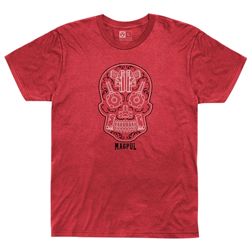 Picture of Magpul MAG1217612S Sugar Skull  Red Heather Cotton/Polyester Short Sleeve Small