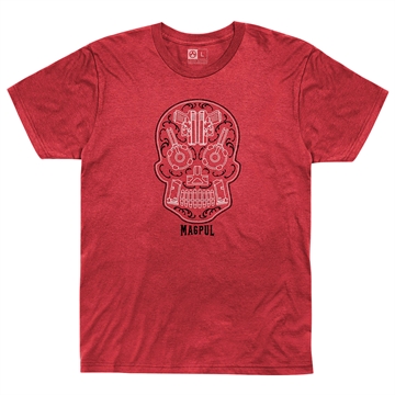 Picture of Magpul MAG1217612S Sugar Skull  Red Heather Cotton/Polyester Short Sleeve Small
