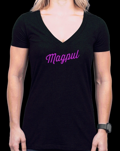Picture of Magpul MAG1336-001-L Rover Script Women's Black Cotton/Polyester Short Sleeve Large MAG1336001L