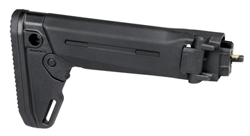 Picture of Magpul Industries Zhukov-S Stock, Fits Yugoslavian Pattern AK Rifles, Folding Stock, Can be used with Optional Cheek Risers, Adjustable Fits Length of Pull, Features an Angled Rubber Butt Pad Fits Ease of Shouldering, Black MAG552-BLK MAG552BLK