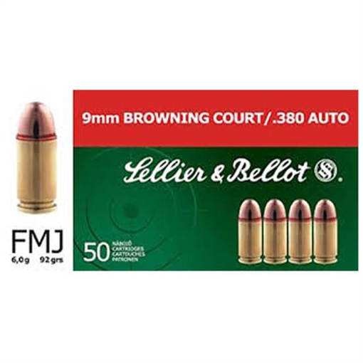Picture of Sellier & Bellot Pistol & Revolver Ammo 9mm Browning Court .380 ACP 92 gr FMJ 50/ct SB380A