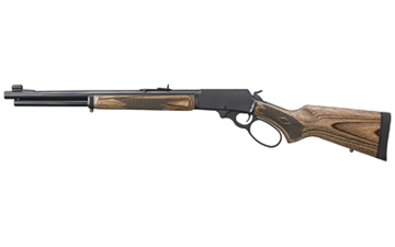 Picture of Marlin Firearms 1895 Guide Gun, Large Loop, Lever Action Rifle, 45-70 Government, 19.10" Threaded Barrel, 11/16X24" Thread Pitch, Satin Blued, Brown Laminate Stock and Forend, Semi-Buckhorn Sights, Crossbolt Safety, 6 Round Tubular Magazine 70456