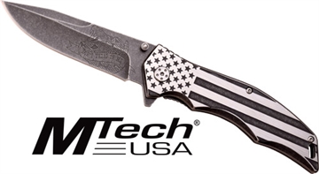 Picture of MC MTECH 3.75" DROP POINT FOLDER BLACK/WHITE FLAG SS MXA849AS