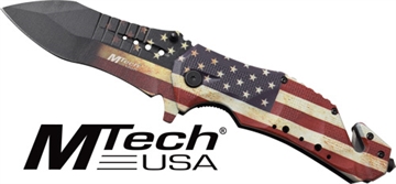 Picture of MC MTECH 3.75" DROP POINT FOLDER W/CUTTER US FLAG/SS MTA845F