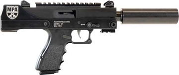 Picture of MasterPiece Arms MPA30DMG, Semi-automatic, Metal Frame Pistol, 9MM, 4.5" Threaded Barrel, Aluminum, Matte Finish, Black, Adjustable Sights, 17 Rounds, Side Cocker, Scope Mount, Barrel Extension, Rail, 1 Magazine MPA30DMG-BLK 30DMGBLK