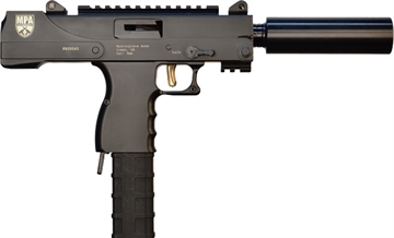 Picture of MasterPiece Arms , Defender, Pistol, Semi-automatic, 9MM, 6" Barrel, Threaded Barrel, Steel, Black, Scope Rail, Safety Extension, 30 Rounds, Side Charger, 1 Magazine, Fake Suppressor Included MPA 30SST