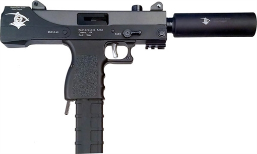 Picture of Masterpiece Arms Pistol - Black | 9mm | 6" Threaded Barrel | 30rd | W/ Barrel Extension | Grim Reaper Cerakote Design MPA30T-GR 30TGR