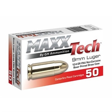 Picture of MAXX TECH 9MM 124 GRAIN FMJ 50RD BX 10 BXS PER CASE PTGB9124B