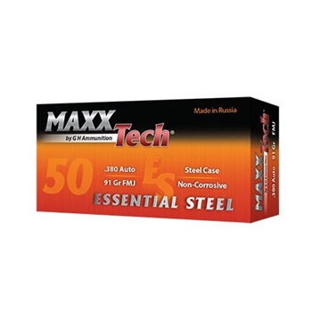 Picture of Maxxtech Essential Steel Handgun Ammunition .380 Auto 91 gr FMJ 1010 fps 1000/ct Case (20-50rd Boxes) ES380910C