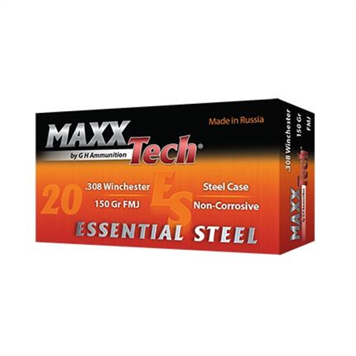 Picture of Maxxtech Essential Steel Rifle Ammunition .308 Win 150 gr FMJ 2800 fps 500/ct Case (25-20rd Boxes) ES308150C