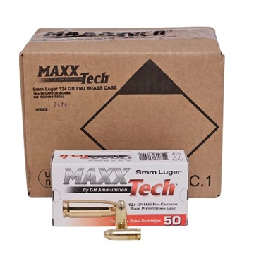 Picture of MAXXTech Handgun Ammunition 9mm Luger 124gr FMJ 1126 fps 1000/ct (20-50/ct Boxes) PTGB912BC1000