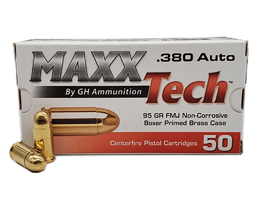 Picture of MaxxTech Brass Pistol 380ACP 95gr Full Metal Jacket 50 Per Box/20 Case PTGB380B