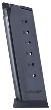 Picture of Mec-Gar 1911 Officer Handgun Magazine with Plastic Removable Buttplate & Follower .45 ACP HT Blued 7/rds High Cap MGCO4507BPF
