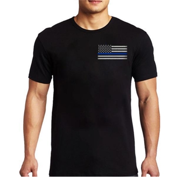 Picture of Thin Blue Line Men's - T-Shirt - Thin Blue Line Flag MEN-TBL-SMALL-LOGO-BLACK-XXL