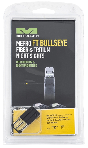 Picture of Meprolight USA FT Bullseye Rear Sight Green/Tritium Fiber Optic, Black Frame, Fits Sig Sauer P365, Dovetail 631163108