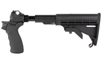 Picture of Mesa Tactical LEO Recoil Stock Kit, Stock, Black, Features a lowered stock elevation allowing the use of iron sights or even the bead sight., Includes LEO Stock Adapter, Standard A2 Collapsible Stock, and Hogue Grip, Mossberg 500, 590 92650