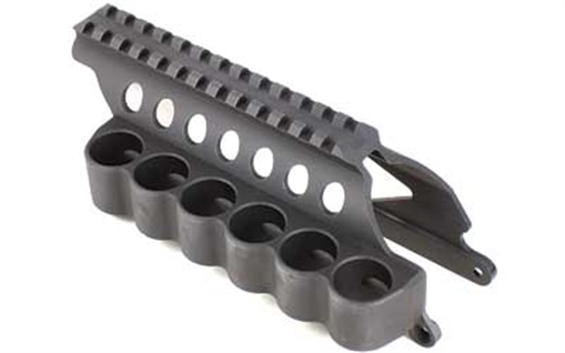 Picture of Mesa Tactical 6-Shell Side Saddle, 12 Gauge, SureShell Saddle with Rail, Fits Remington 870, Black 91630