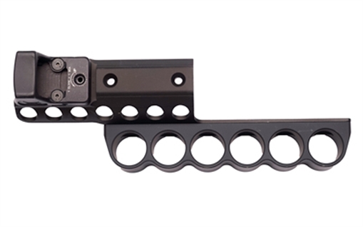 Picture of Mesa Tactical SureShell, 6-Shell Side Saddle with Trijicon RMR Mount, Fits Beretta 1301 Tactical 12 Gauge, Aluminum, Matte Finish, Black 95290