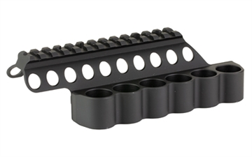 Picture of Mesa Tactical SureShell, 6-Shell Side Saddle with 5 1/2" Rail Fits Beretta 1301 Competition, 12 Gauge, Aluminum, Matte Finish, Black 94210
