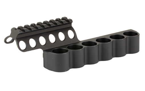 Picture of Mesa Tactical SureShell, 6-Shell Side Saddle with Rail, Fits Beretta 1301/A300 Ultima 12 Gauge, Aluminum, Matte Finish, Black 94270