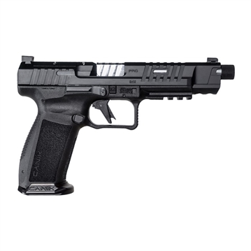 Picture of CANIK METE SFX Pro, Striker Fired, Semi-automatic, Polymer Frame Pistol, Full Size, 9MM, 5.74" Threaded Barrel, 1/2x28, Matte Finish, Black, 3 Dot White Sights, Flared Magwell, Optic Ready, 2 Magazines, (1) 20 Round and (1) 18 Round, Includes Accessory Kit HGP7157-N HGP7157N