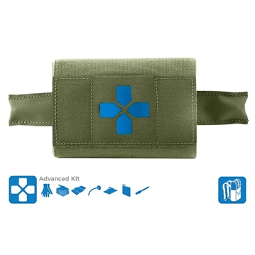 Picture of Blue Force Gear Micro Trauma Kit NOW! MOLLE Mounted Helium Whisper Advanced Supplies OD Green HW-TKN-MTKN-ADV-OD