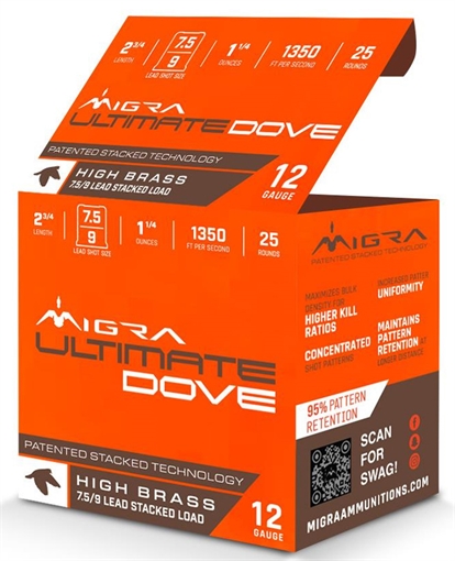 Picture of Migra Ammunitions M12UD75-9 Dove 12Gauge 2 3/4" 1 1/4oz 7.5/9Shot 25 Per Box/10 Case M12UD75-9 M12UD759