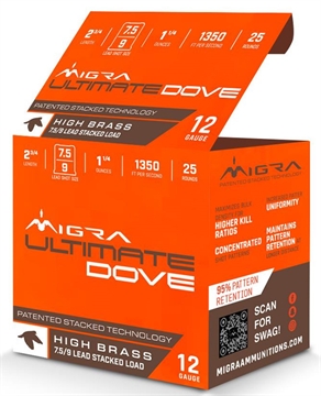 Picture of Migra Ammunitions M12UD75-9 Dove 12Gauge 2 3/4" 1 1/4oz 7.5/9Shot 25 Per Box/10 Case M12UD75-9 M12UD759
