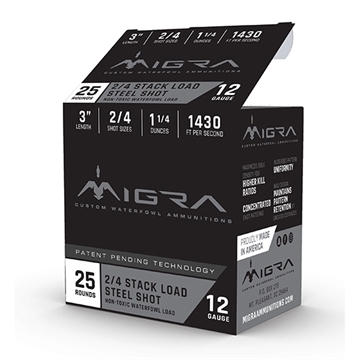 Picture of Migra Ammunitions Migra Staxd Shotgun Ammo 12 ga. 3 in. 1.25 oz. 2-4 Shot 25 rd. M-12S2-4 M12S24