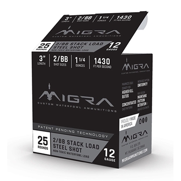 Picture of Migra Ammunitions Migra Staxd Shotgun Ammo 12 ga. 3 in. 1.25 oz. 2-BB Shot 25 rd. M-12S2-BB M12S2BB