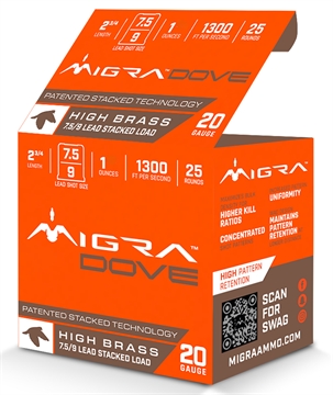 Picture of Migra Ammunitions Dove 20Gauge 2 3/4" 1oz 7.5/9Shot 25 Per Box/10 Case M20LF7.5-9
