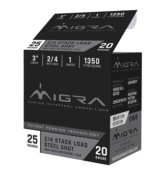 Picture of Migra Ammunitions Migra Staxd Shotgun Ammo 20 ga. 3 in. 1 oz. 2-4 Shot 25 rd. M-20S2-4 M20S24