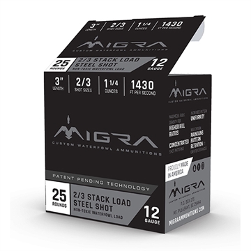 Picture of Migra Steel Waterfowl Stacked Shotshell 12ga 3" 1-1/4 oz 1515 fps #2 25/ct M-12AS2-3 M12AS23