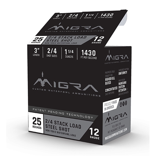 Picture of Migra Steel Waterfowl Stacked Shotshell 12ga 3" 1-1/4 oz 1515 fps #2 & #4 25/ct M-12AS2-4 M12AS24