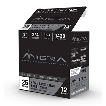 Picture of Migra Steel Waterfowl Stacked Shotshell 12ga 3" 1-1/4 oz 1515 fps #2 & #4 25/ct M-12AS2-4 M12AS24