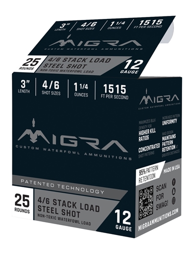Picture of Migra Steel Waterfowl Stacked Shotshell 12ga 3" 1-1/4 oz 1515 fps #4 & #6 25/ct M-12AS4-6 M12AS46