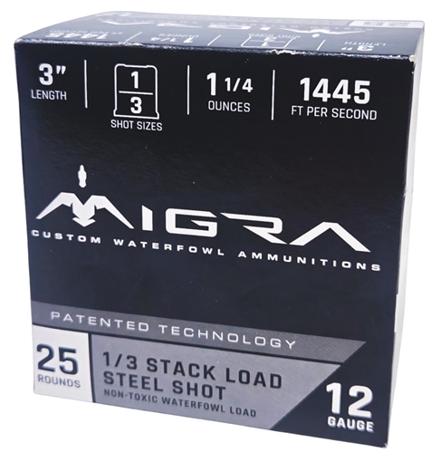 Picture of Migra Steel Waterfowl Stacked Shotshell 12ga 3" 1-1/4 oz 1515 fps #1 & #3 25/ct M-12SS1-3 M12SS13