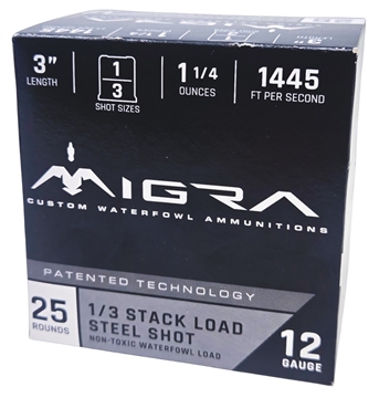 Picture of Migra Steel Waterfowl Stacked Shotshell 12ga 3" 1-1/4 oz 1515 fps #1 & #3 25/ct M-12SS1-3 M12SS13