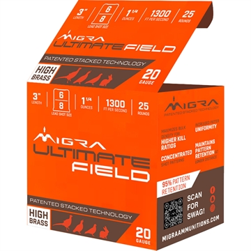 Picture of Migra Ammunitions Migra Staxd Ultimate Field Shotgun Ammo 20 ga. 3 in. 1 1/4 oz. 6-8 Shot 25 rd. M-20UF-6-8