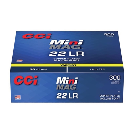 Picture of CCI Mini-Mag Varmint 22LR 36gr Jacketed Hollow Point 300 Per Box/10 Case 962