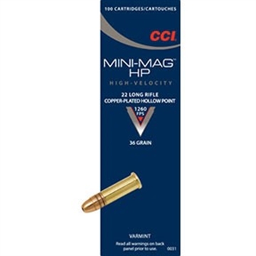 Picture of CCI Mini-Mag High Velocity 22LR 36gr Copper Plated Hollow Point 100 Per Box/50 Case 0031