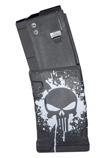 Picture of Mission First Tactical Extreme Duty 30rd 223 Rem/5.56x45mm Fits AR-15/M4 Black w/White Punisher Skull Splatter Polymer EXDPM556PSSWH