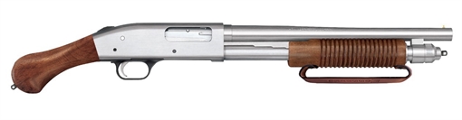 Picture of Mossberg 590, Shockwave, TALO, Pump Action Shotgun, 12 Gauge, 3" Chamber, 14.375" Barrel, Chrome Barrel, Shockwave Wood Pistol Grip, Corn Cob Forend With Strap, 26.5" Overall Length, Bead Sight, 5 Rounds 50635