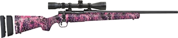 Picture of Mossberg Patriot Super Bantam 243 Win Caliber with 5+1 Capacity, 20" Fluted Barrel, Matte Blued Metal Finish & Muddy Girl Wild Synthetic Stock Right Hand (Youth) Includes 3-9x40mm Scope 28142