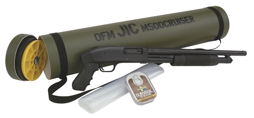 Picture of Mossberg 500 JIC Cruiser 12 Gauge Pump 3" 5+1 18.50" Matte Blued Steel Barrel, Matte Blued Stainless Steel Receiver, Black Fixed w/Pistol Grip Synthetic Stock, Survival Kit In A Can 51340