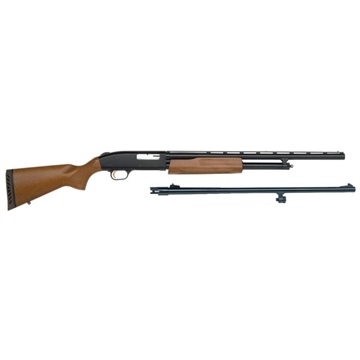 Picture of Mossberg 500 Bantam Combo Youth 20 Gauge Pump 3" 5+1 Blued 22" Vent Rib/24" Fully-Rifled Barrels, Blued Steel Receiver, Fixed Wood Stock, Right Hand, Accu-Set Full Rifled Bore Choke 54188