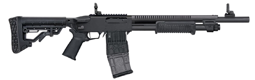 Picture of Mossberg 590RM, Pump Action Shotgun, 12 Gauge, 2.75" Chamber, 18.5" Barrel, Matte Finish, Black, Collapsible Stock, Heat Shield, Top Picatinny Rail, Flip Up Backup Iron Sights, 1 Magazine, 10 Rounds 50213